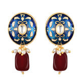 Golden, Pink, Royal Blue Kundan Polki Earrings