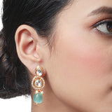 Golden and Light Blue Kundan Polki Earrings