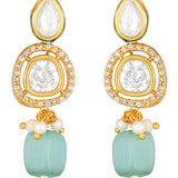 Golden and Light Blue Kundan Polki Earrings