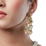 Golden and Mint Green Kundan Polki Earrings