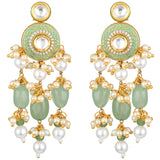 Golden and Mint Green Kundan Polki Earrings