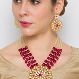 Golden, Maroon, Crème, Necklace Set