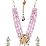 Pink Gold Tone Kundan Meenakari Necklace Set with Onyx