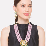 Pink Gold Tone Kundan Meenakari Necklace Set with Onyx