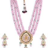 Pink Gold Tone Kundan Meenakari Necklace Set with Onyx