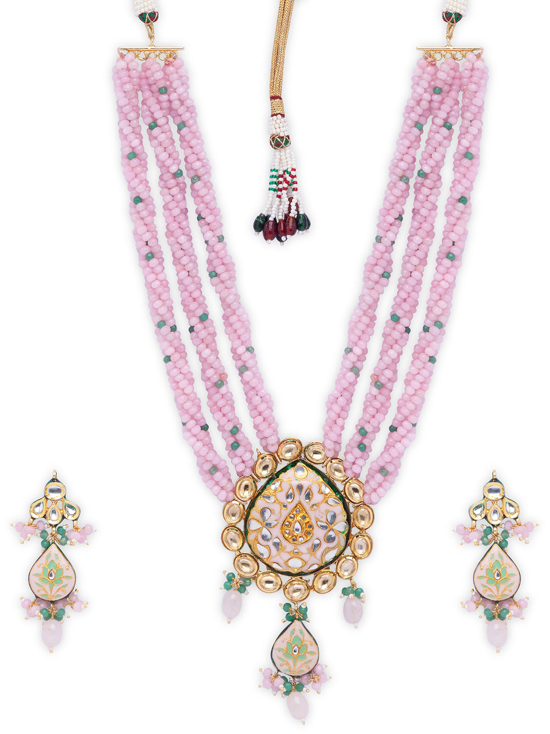 Pink Gold Tone Kundan Meenakari Necklace Set with Onyx
