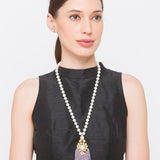 Purple Gold Tone Kundan Necklace Set with Pearls