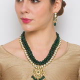 Golden, Green, Meenakari, Kundan Polki, Necklace Set