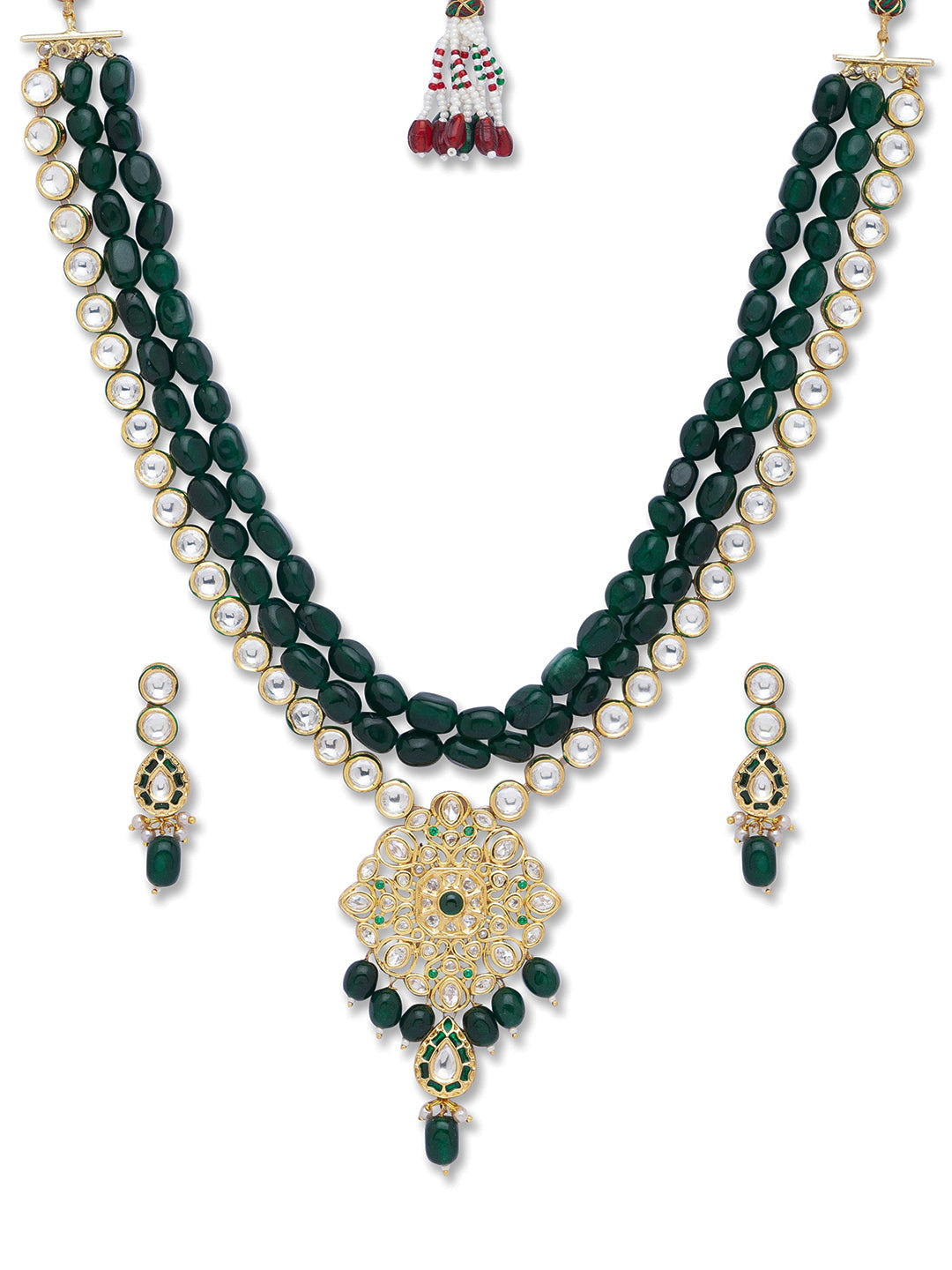 Golden, Green, Meenakari, Kundan Polki, Necklace Set