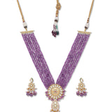 Golden, Light Purple, Kundan Polki, Necklace Set wiyh Onyx