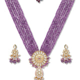 Golden, Light Purple, Kundan Polki, Necklace Set wiyh Onyx