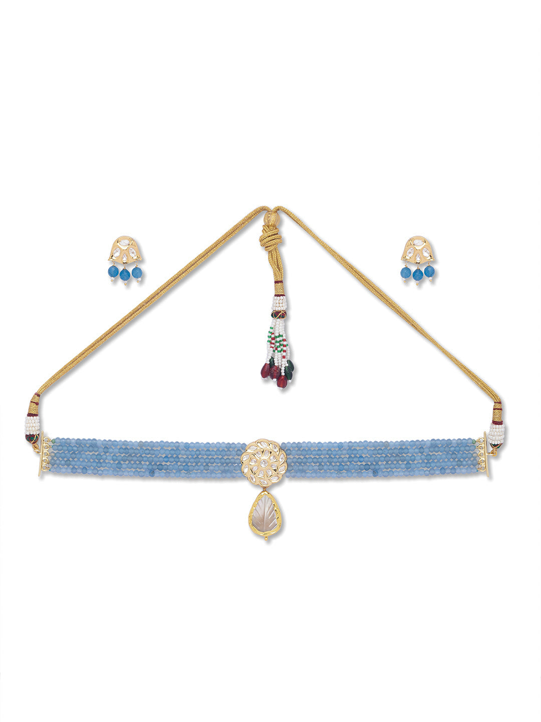 Golden, Sky blue Kundan Polki Agates, Nacklaces