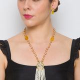 Pearl and Micron Gold Polish Brass Necklace