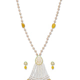 Pearl and Micron Gold Polish Brass Necklace