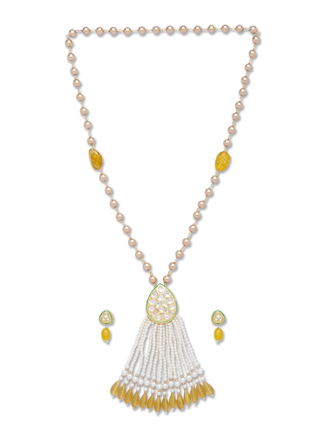 Pearl and Micron Gold Polish Brass Necklace