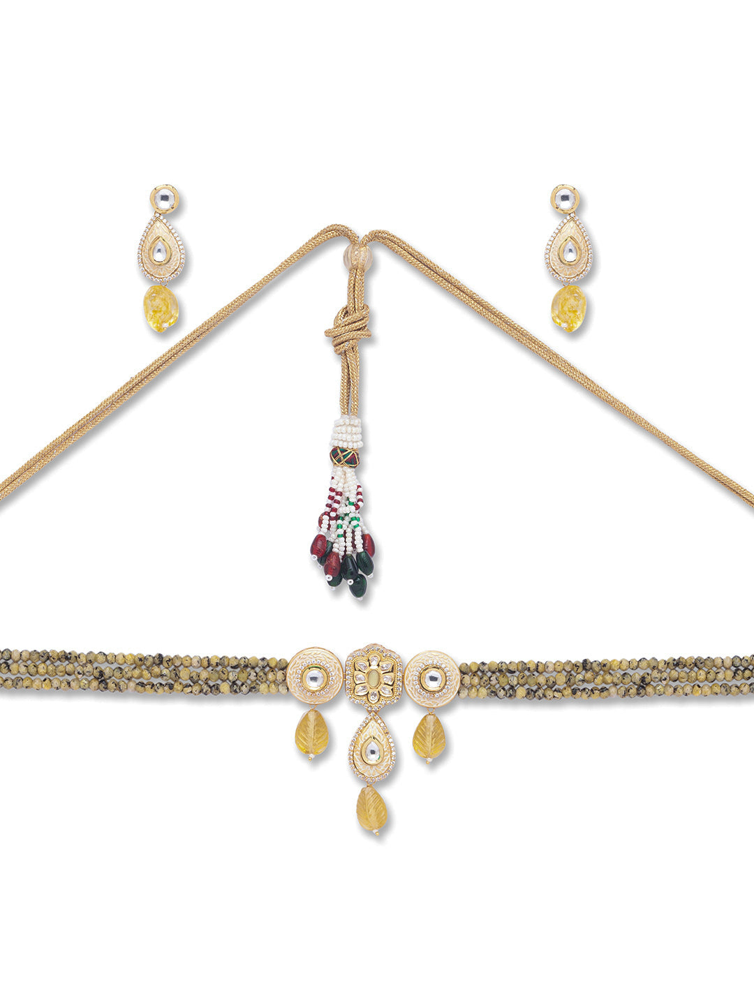 Micron Gold Polish Brass Kundan Polki Meenakari Necklace