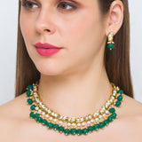 Golden, Green, Pearly Crème, Kundan Polki, Necklace Set