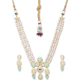 Golden, Mint Green, Creamy Pink Pearls,, Kundan  Necklace Set