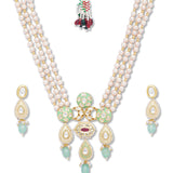 Golden, Mint Green, Creamy Pink Pearls,, Kundan  Necklace Set