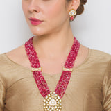 Golden, Tomato Red, Crème, Kundan Polki, Necklace Set