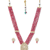 Golden, Tomato Red, Crème, Kundan Polki, Necklace Set