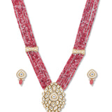 Golden, Tomato Red, Crème, Kundan Polki, Necklace Set