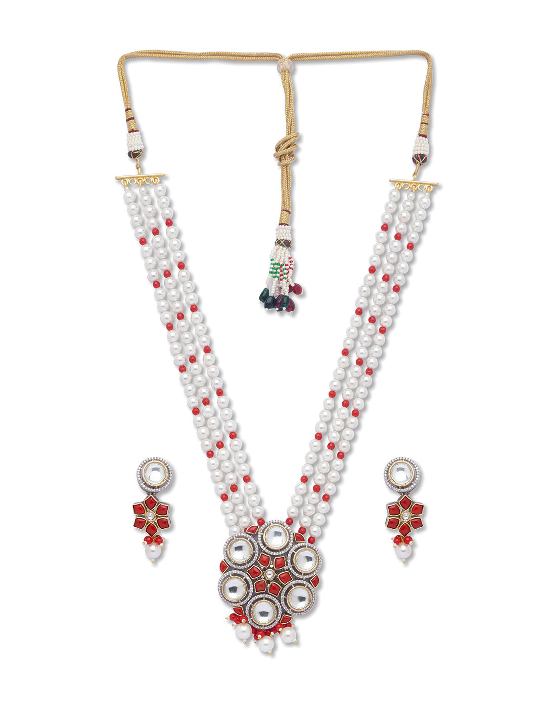 Golden, Pearly White, Coral, Kundan Polki, Necklace Set