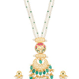 Golden, Mint Green Agates, Kundan Polki Necklace Set