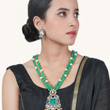 Golden, Oxidised and Green Kundan Polki Necklace Set