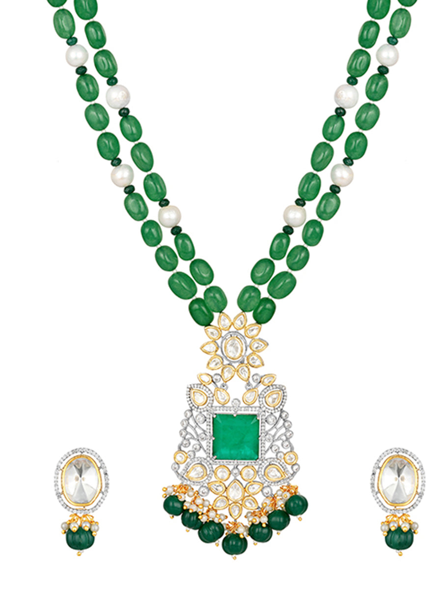 Golden, Oxidised and Green Kundan Polki Necklace Set