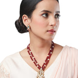 Golden and Maroon Kundan Polki Necklace Set