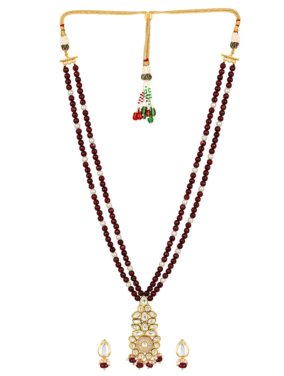 Golden and Maroon Kundan Polki Necklace Set