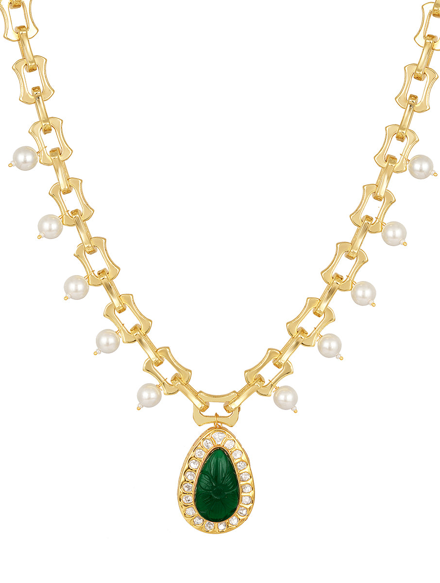 Micron gold polished brass, Onyx Stone Necklace