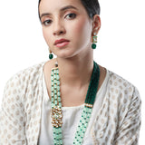 Golden, Mint Green, Dark Green Agates, Hand -Paint Meena Necklace Set