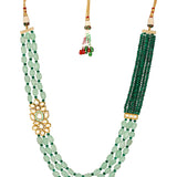 Golden, Mint Green, Dark Green Agates, Hand -Paint Meena Necklace Set