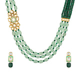 Golden, Mint Green, Dark Green Agates, Hand -Paint Meena Necklace Set