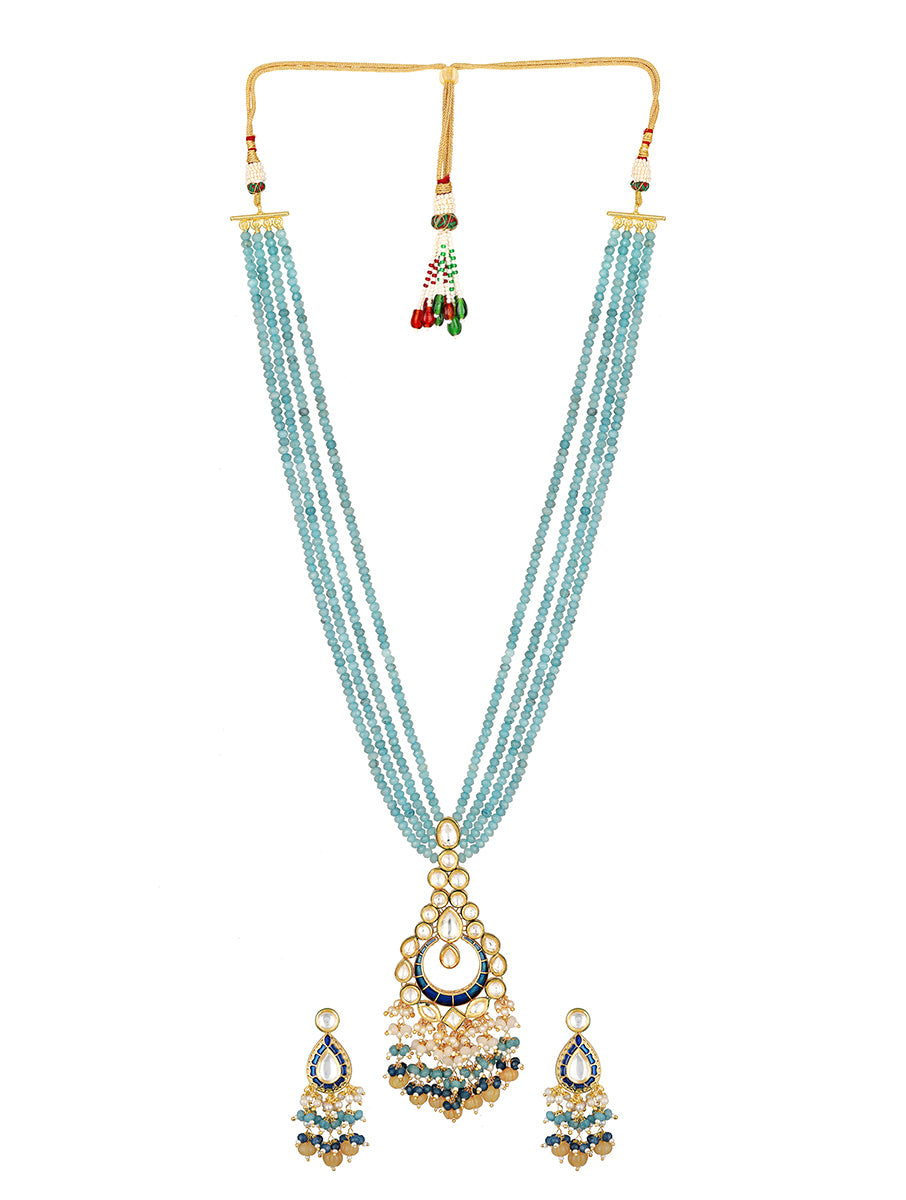 Golden and Royal Blue Hand-paint meena, Kundan Polki Necklace Set