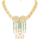 Golden, Mint, Light Green Agates, CZ Diamond balls, Kundan Polki Necklace