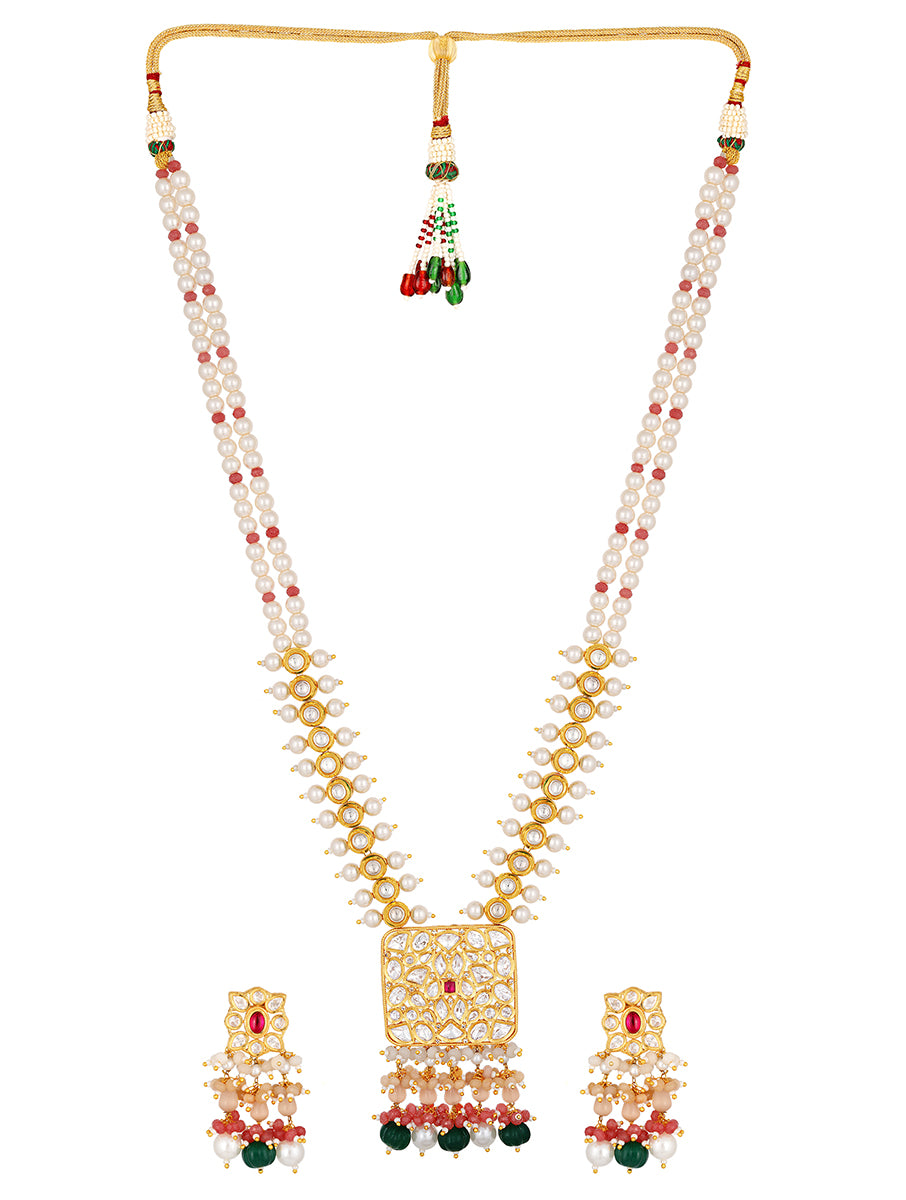 Micron gold polished brass, Agates, Kundan Polki, Shell Pearls Necklace Set