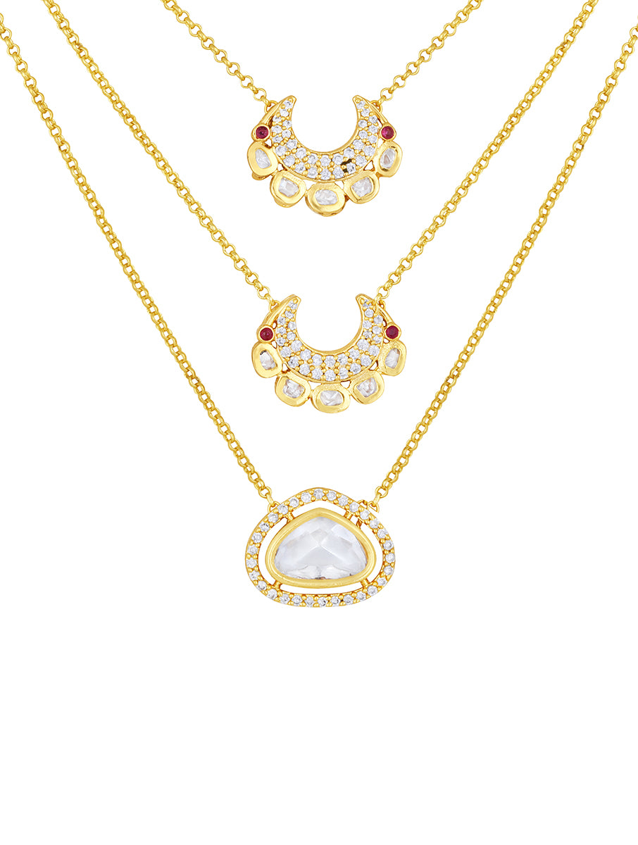 Golden, Red,  Kundan Polki, CZ diamond  Necklace