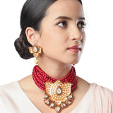 Golden, Maroon, Dark Grey  Kundan Polki, Necklace Set