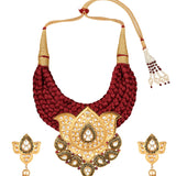 Golden, Maroon, Dark Grey  Kundan Polki, Necklace Set