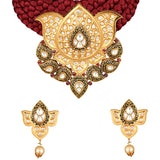 Golden, Maroon, Dark Grey  Kundan Polki, Necklace Set