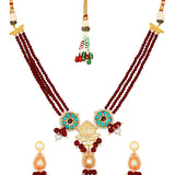 Micron gold polished brass, Agates, Kundan Polki, Hand-Paint Meen Necklace Set