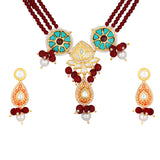 Micron gold polished brass, Agates, Kundan Polki, Hand-Paint Meen Necklace Set