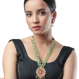 Golden, Mint Green Agates, Kundan Polki Necklace Set