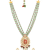 Golden, Mint Green Agates, Kundan Polki Necklace Set