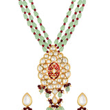 Golden, Mint Green Agates, Kundan Polki Necklace Set