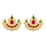 Golden, Green and Cherry Kundan Polki, Pearls, Coloured Polki Necklace Set