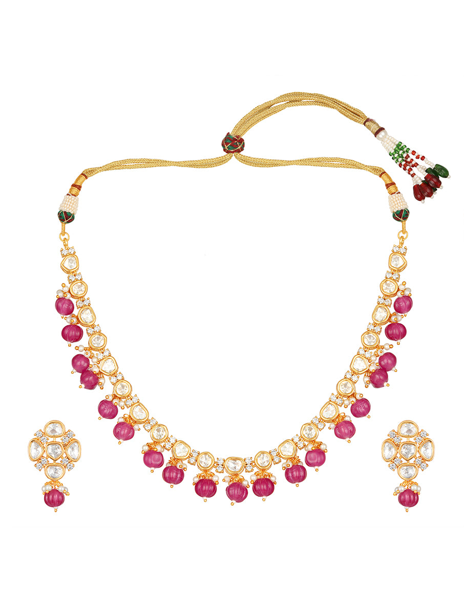 Golden and Pink, Kundan polki Necklace Set